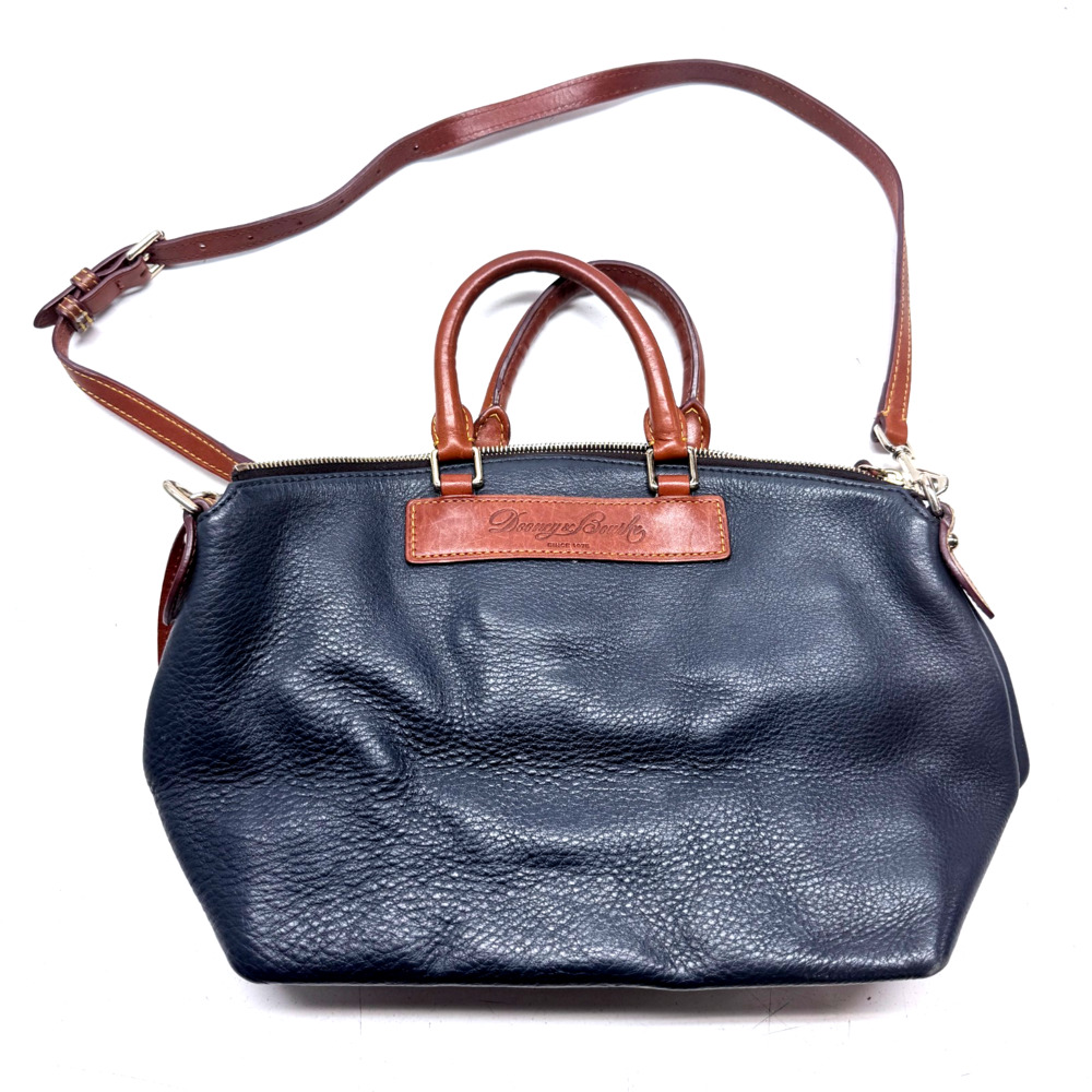 Dooney & Bourke Florentine Vacchetta Leather Satchel Blk Handbag Brass Hardware